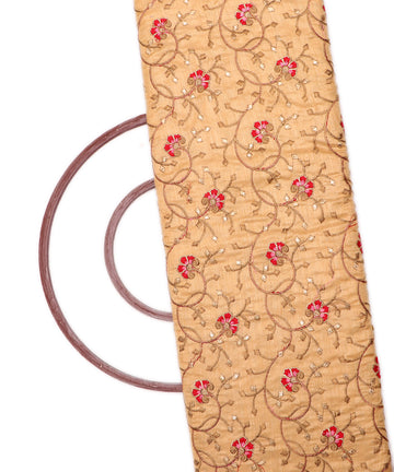 Beige Colour Zari Floral Embroidery Bamboo Silk Fabric ( 1.50 Meter )